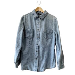 NY Jeans New York & Company Blue Denim Jean Button Up Jacket Shacket Sz XL